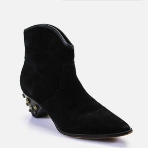 Marc Fisher Womens Suede Pointed Toe Heel Studded Slip On Boots Black Size 9.5
